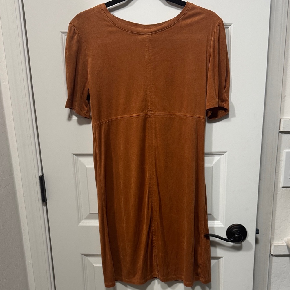 Another Love Demi Faux Suede Shift Dress Rust Brown Size S Mini